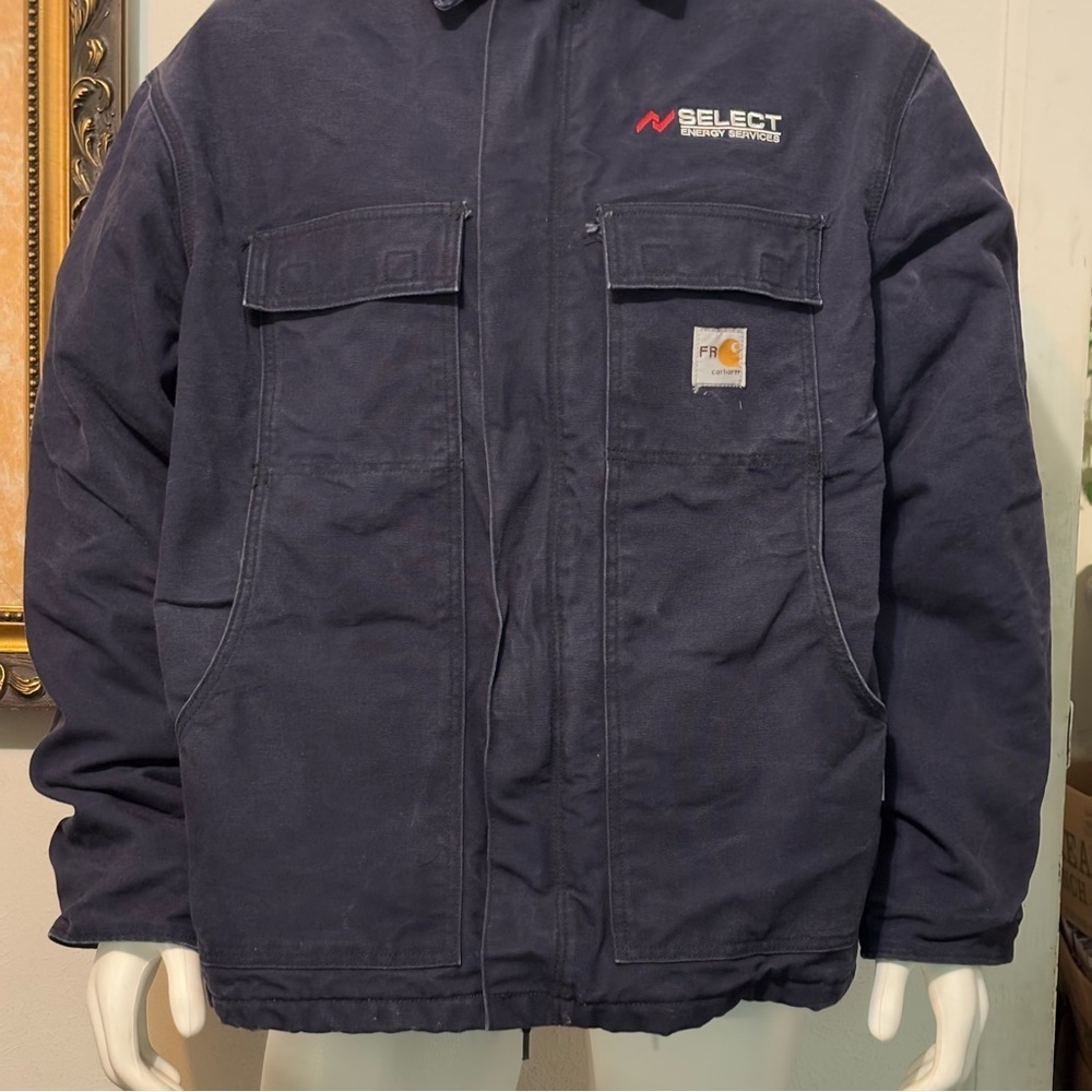 Vintage Carhartt FR Corporate Logo Padded Coat Dark Blue Size 2XL - Picture 4 of 12